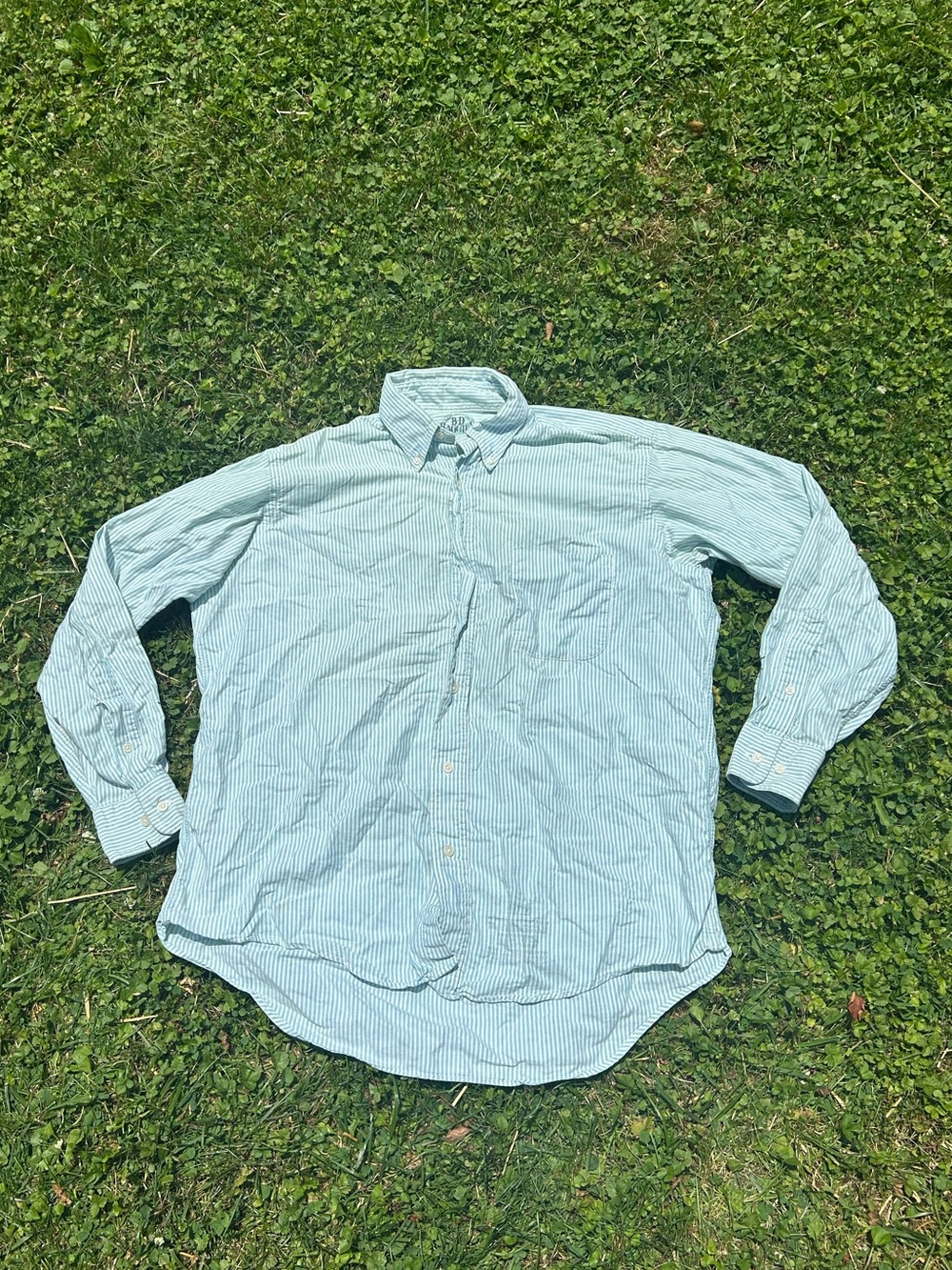 green and white striped BD Baggies button-down shirt